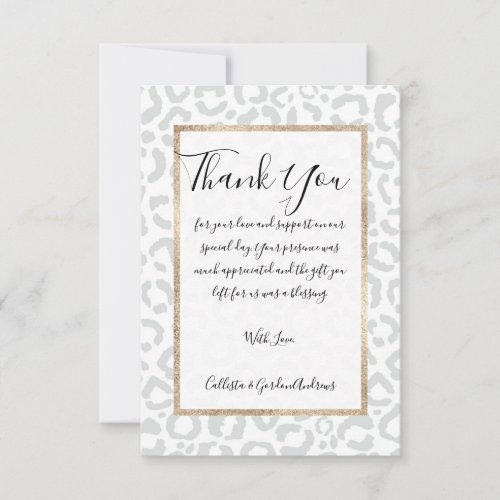 Elegant White Gray Leopard Cheetah Animal Print Thank You Card