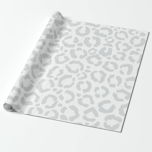 Elegant White Gray Leopard Cheetah Animal Print Wrapping Paper (Unrolled)