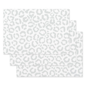 Elegant White Gray Leopard Cheetah Animal Print Wrapping Paper Sheets