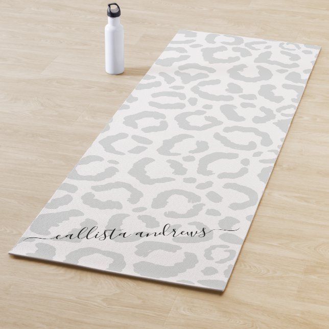 Elegant White Gray Leopard Cheetah Animal Print Yoga Mat (In Situ)