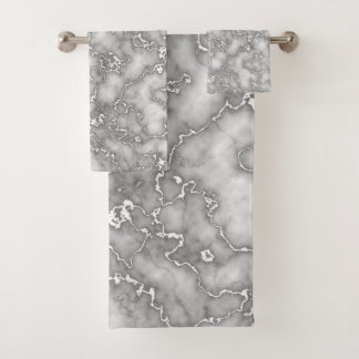 Elegant White Gray Marble Bath Towel Set