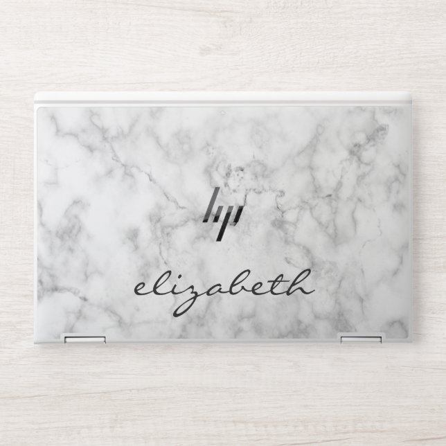 Elegant White Gray Marble Personalized HP Laptop Skin (Front)