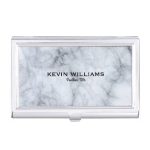 Elegant White & Gray Marble Texture Business Card Holder