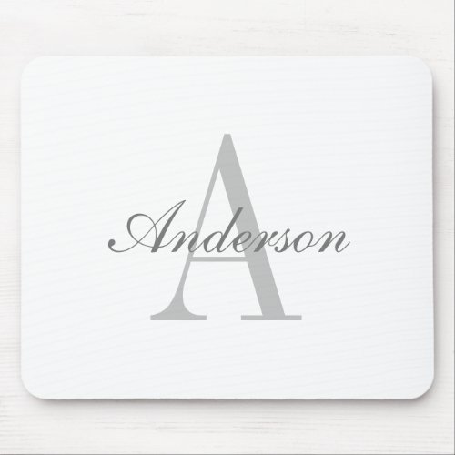 Elegant White  Gray Monogram Classic Mouse Pad