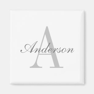 Elegant White & Gray Monogram Classic Round Sticke Magnet
