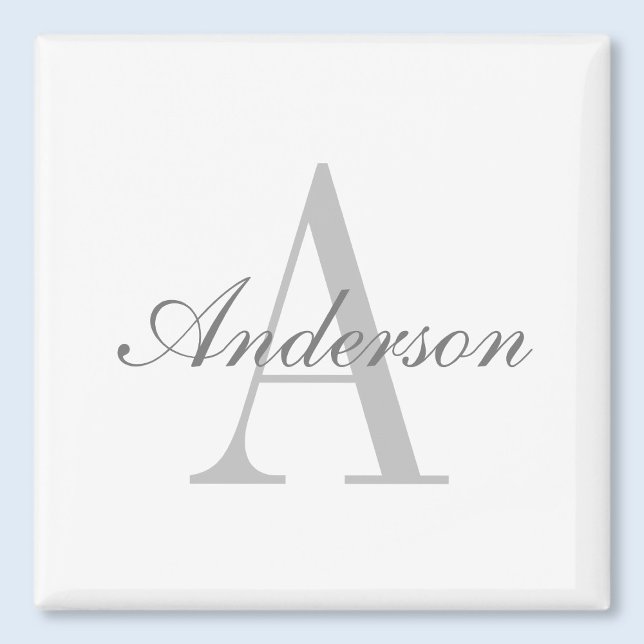 Elegant White & Gray Monogram Classic Round Sticke Magnet (Creator Uploaded)