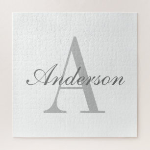 Elegant White & Gray Monogram Jigsaw Puzzle