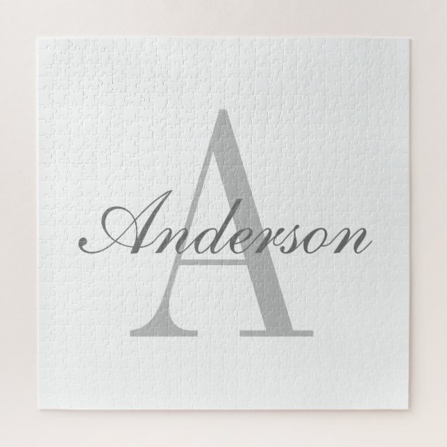 Elegant White & Gray Monogram Jigsaw Puzzle (Vertical)
