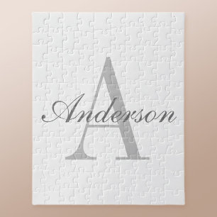 Elegant White & Gray Monogram Jigsaw Puzzle