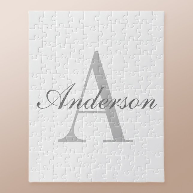 Elegant White & Gray Monogram Jigsaw Puzzle (Creator Uploaded)