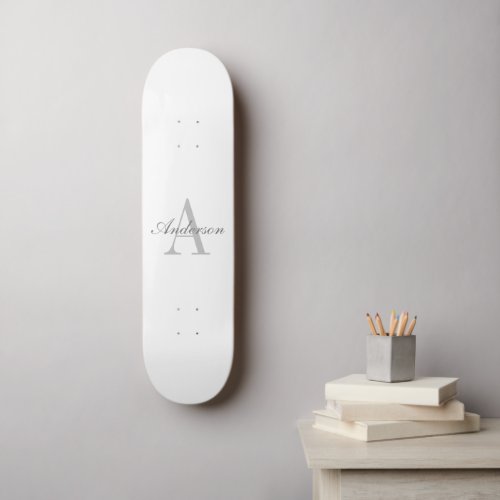 Elegant White  Gray Monogram Skateboard