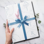 Elegant White Gray Monogram Wedding Wrapping Paper<br><div class="desc">Introducing our Elegant Modern Script Photo Monogram Wedding Suite in soft blue-gray and white. Each piece is thoughtfully designed to create a cohesive elegant look and feel. This collection includes all the wedding essentials such as Save-the-Date postcards, invitations, RSVP cards, gift wrap or favor boxes and each element of your...</div>