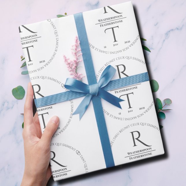 Elegant White Gray Monogram Wedding Wrapping Paper (Creator Uploaded)