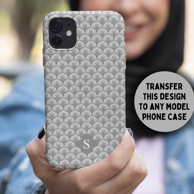 Elegant White Gray Retro Floral Pattern Monogram Case-Mate iPhone Case (Creator Uploaded)