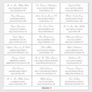 Elegant White Gray Script 24 Wedding Guest Address Sticker