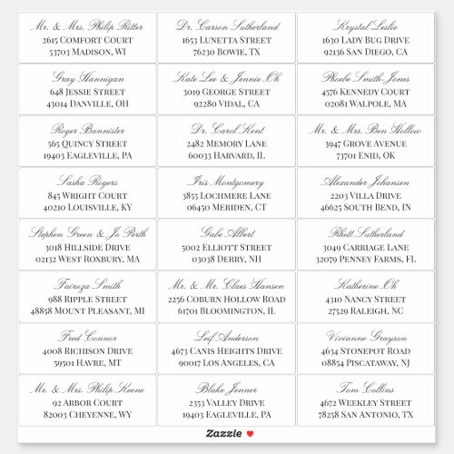 Elegant White Gray Script 24 Wedding Guest Address Sticker