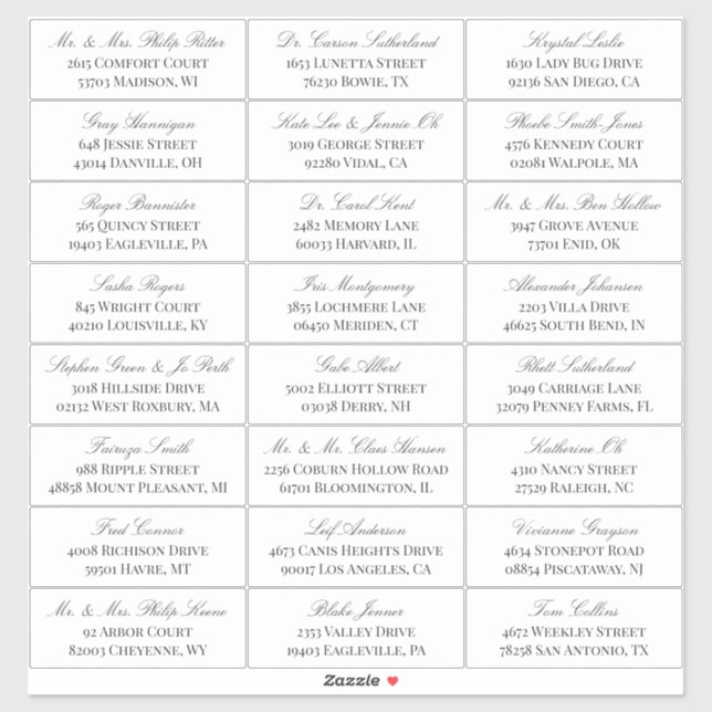 Elegant White Gray Script 24 Wedding Guest Address Sticker (Sheet)