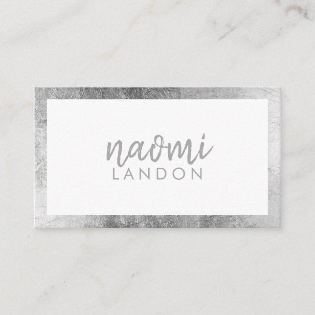Elegant white gray silver modern square minimalist business card (Front)