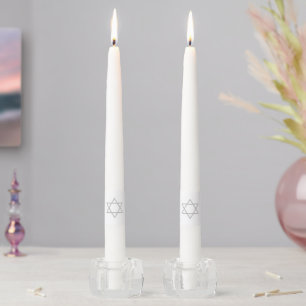 Elegant white gray star of David Sabbath Hanukkah Taper Candle