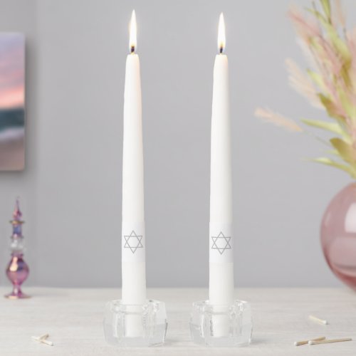 Elegant white gray star of David Sabbath Hanukkah Taper Candle