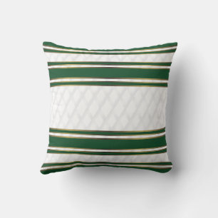 Elegant White Green and Gold Stripes Geometric Throw Pillow