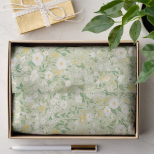 Elegant White & Green Botanical Floral Tissue Paper