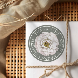 Elegant White & Green Floral  Classic Round Sticker