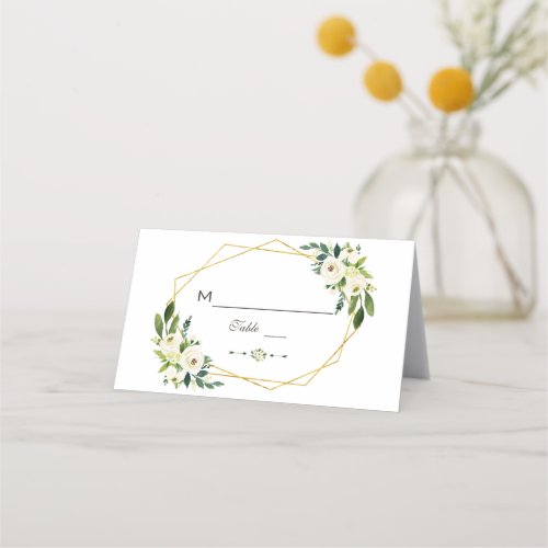 Elegant White Green Floral Gold Frame Table Number Place Card