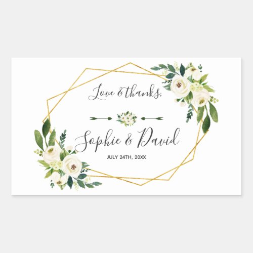 Elegant White Green Floral Gold Frame Wedding Rectangular Sticker