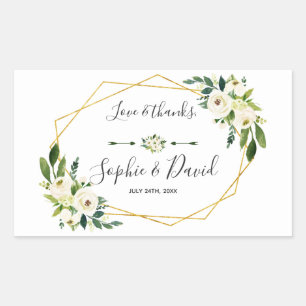 Elegant White Green Floral Gold Frame Wedding Rectangular Sticker