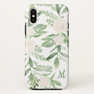 Elegant White & Green Floral Monogram iPhone XS Case