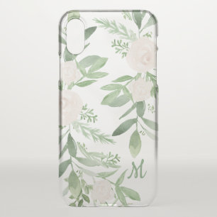 Elegant White & Green Floral Monogram iPhone XS Case