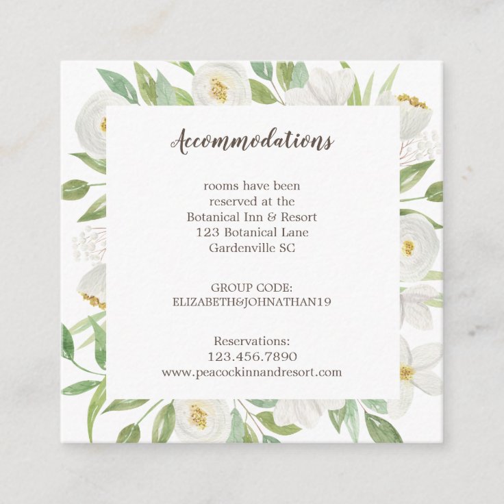 Elegant White & Green Floral Wedding Enclosure Card Zazzle