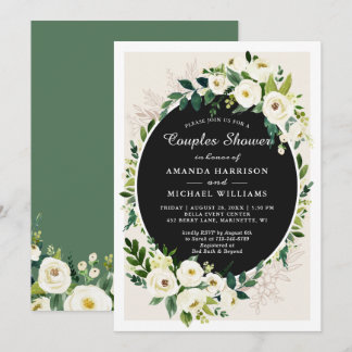 Elegant White Green Floral Wedding Couples Shower Invitation