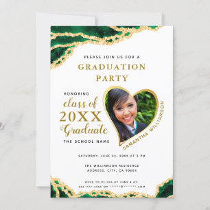 Elegant White Green Gold Agate 2025 Graduation Invitation
