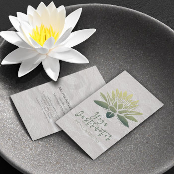 Elegant White & Green Lotus Yoga Instructor Script Business Card by ReadyCardCard at Zazzle