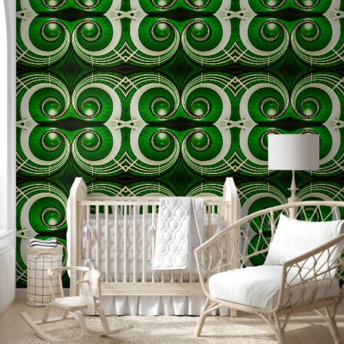 Elegant white green mirrored spiral L-size pattern Wallpaper