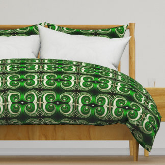 Elegant white green mirrored spiral M-size pattern Duvet Cover
