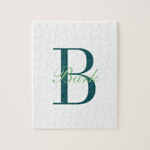 Elegant White & Green Monogram Jigsaw Puzzle