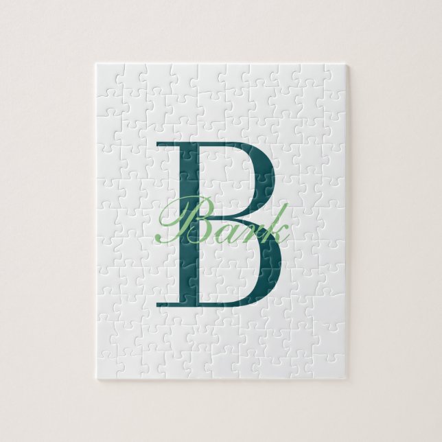 Elegant White & Green Monogram Jigsaw Puzzle (Vertical)