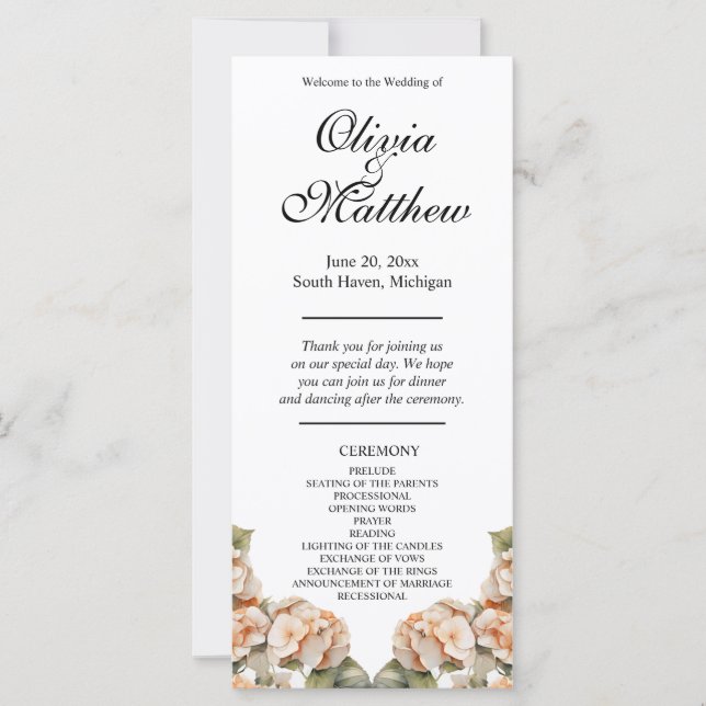 Elegant white green orange boho floral program (Front)