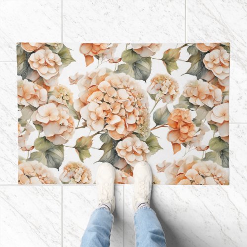 Elegant white green orange boho watercolor floral  doormat