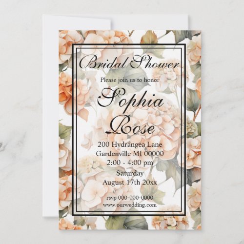 Elegant white green orange boho watercolor floral  invitation
