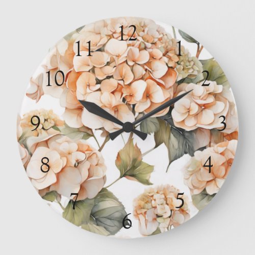 Elegant white green orange boho watercolor floral  large clock