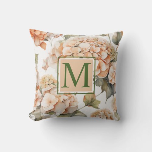 Elegant white green orange boho watercolor floral  outdoor pillow