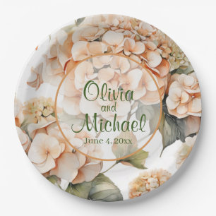 Elegant white green orange boho watercolor floral  paper plates