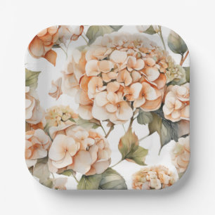 Elegant white green orange boho watercolor floral paper plates