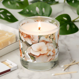 Elegant white green orange boho watercolor floral scented candle