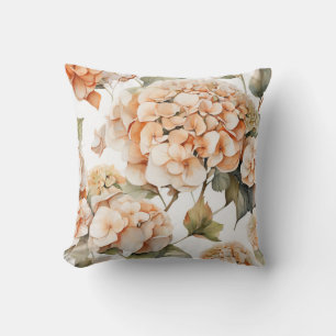 Elegant white green orange boho watercolor floral throw pillow