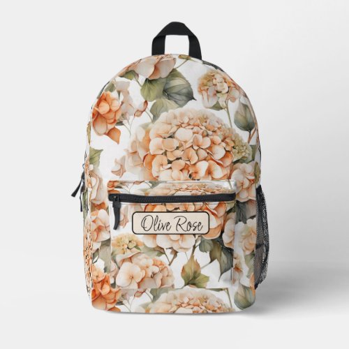 Elegant white green orange floral boho monogram printed backpack